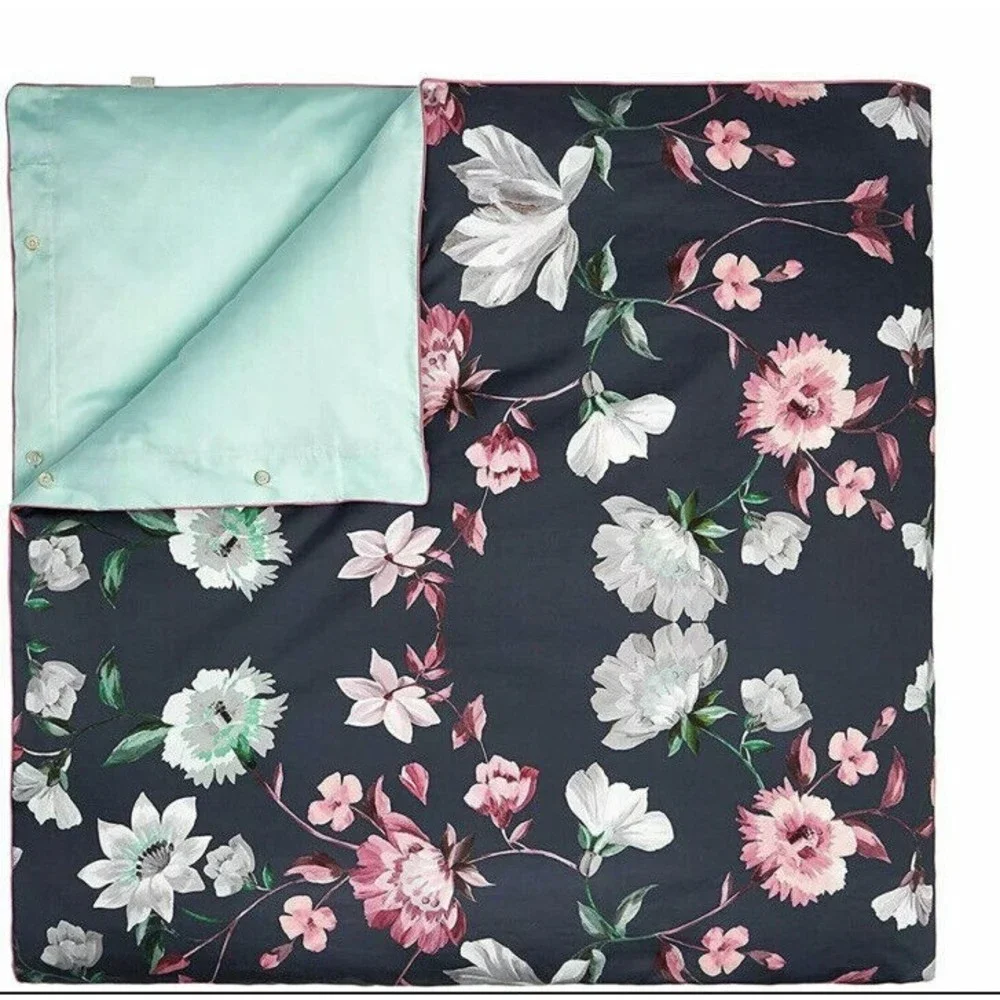 TED BAKER  LUXURY DUVET SET FULL/QUEEN COTTON NAVY FLORAL